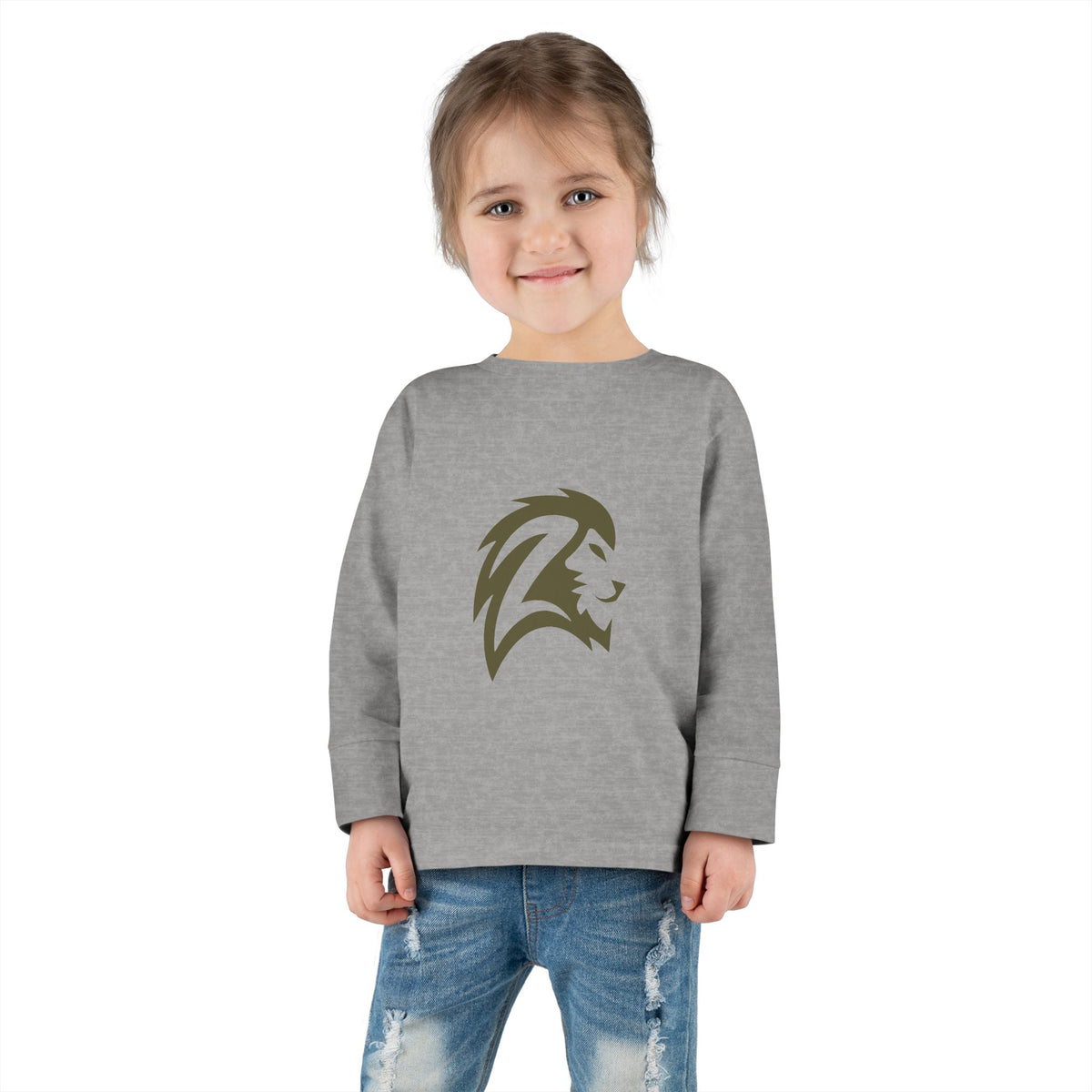 Toddler Long Sleeve Tee — Gold Lion Head Graphic Kids Shirt