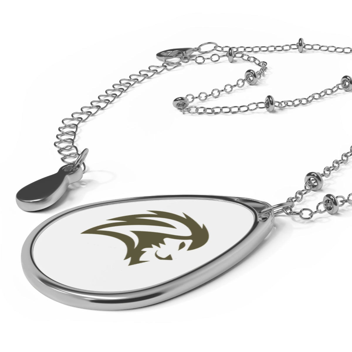 Oval Teardrop Necklace — Minimal Lion Crest Pendant