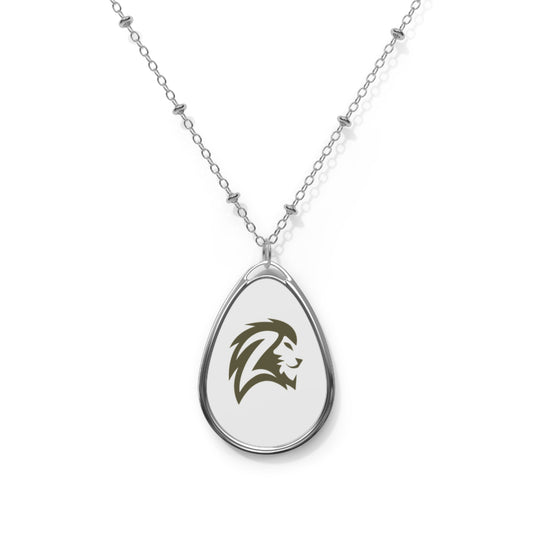 Oval Teardrop Necklace — Minimal Lion Crest Pendant