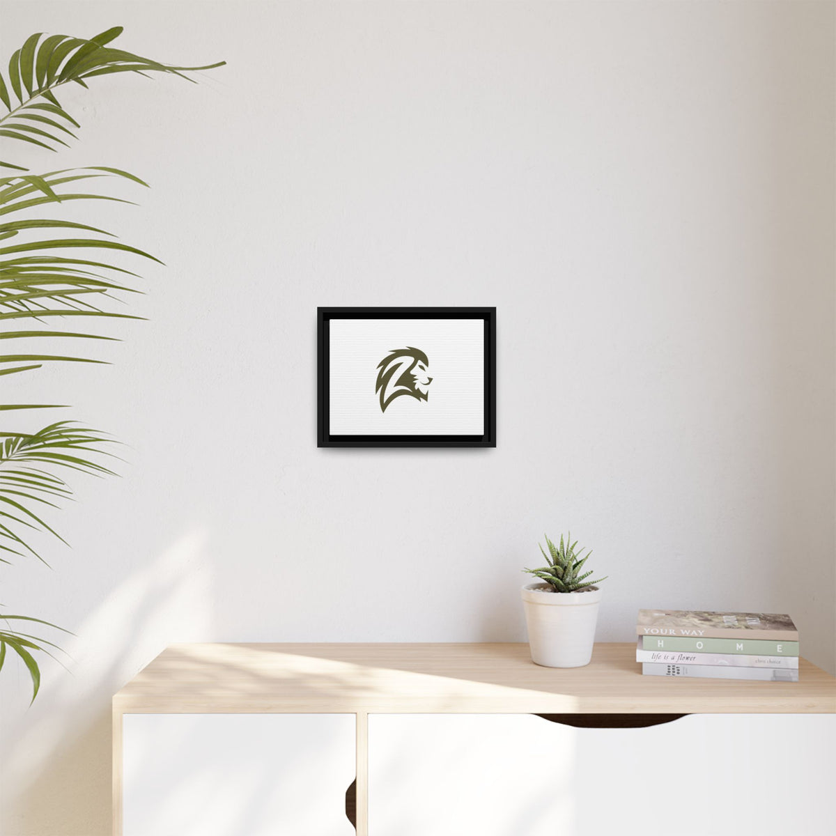 Framed Matte Canvas Lion Head Wall Art — Minimalist Safari Home Decor