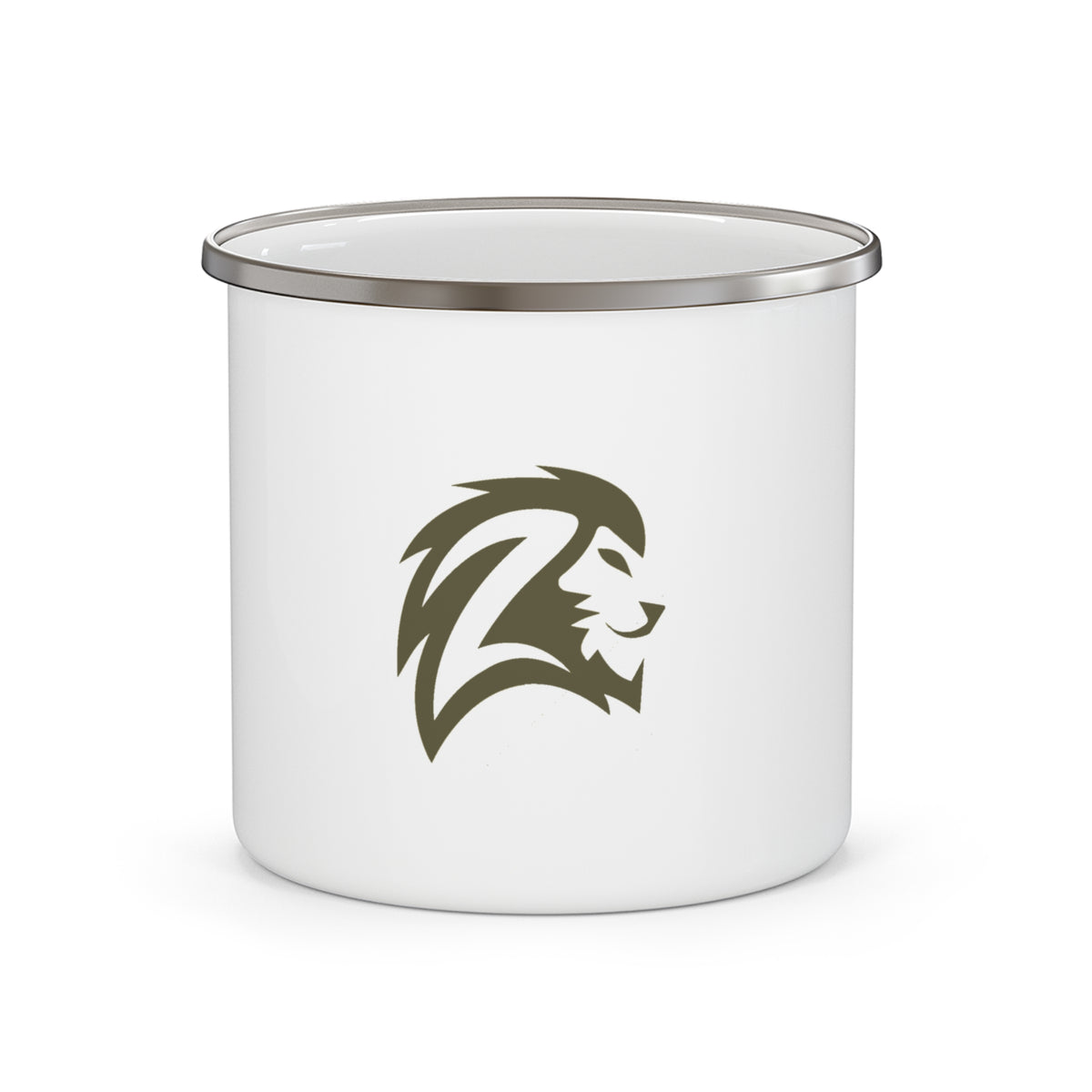 Lion Head Enamel Camping Mug – Rustic Outdoor Coffee Cup