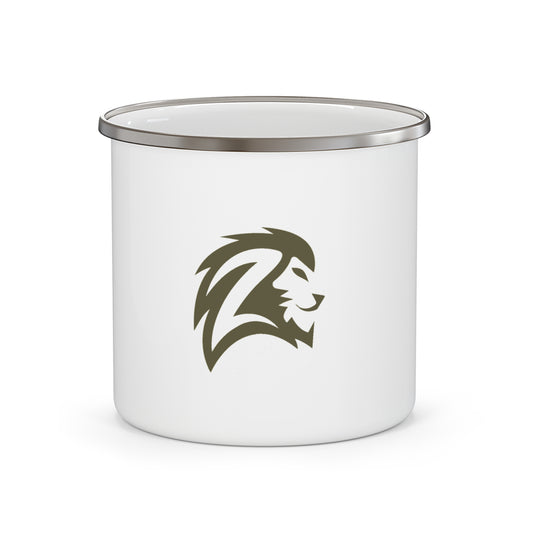 Lion Head Enamel Camping Mug – Rustic Outdoor Coffee Cup