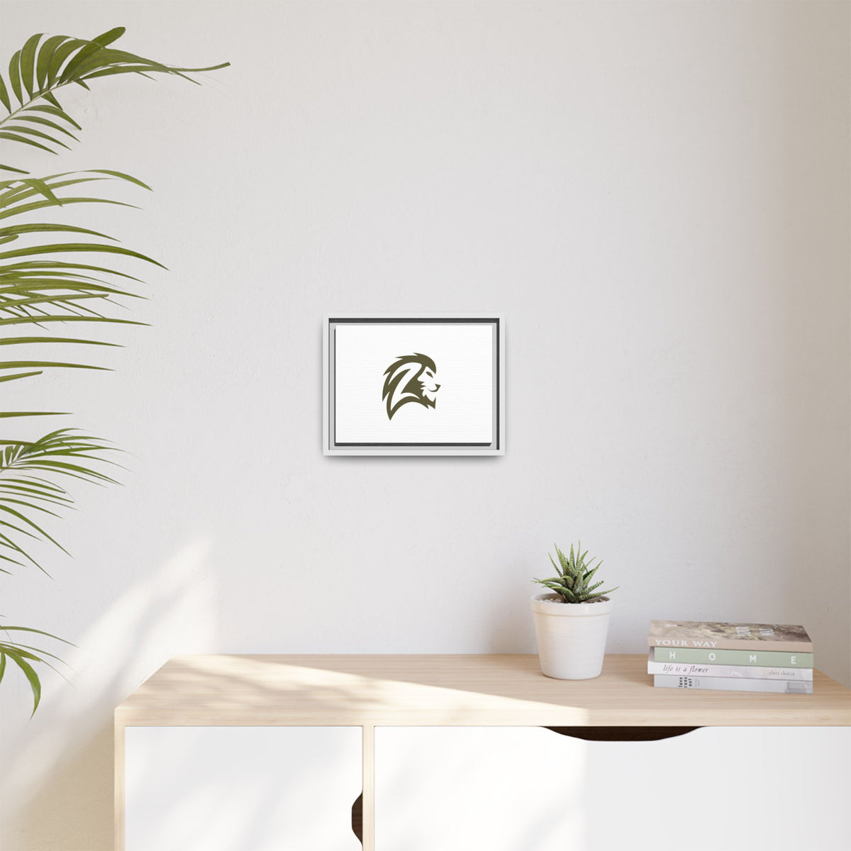 Framed Matte Canvas Lion Head Wall Art — Minimalist Safari Home Decor